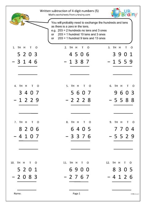 Toradh íomhá ar Subtraction of Four Digit Numbers