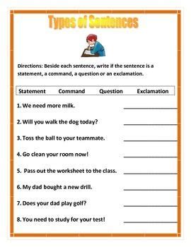 Statement Question Command Exclamation Worksheet に対する画像結果