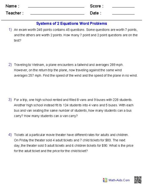 Toradh íomhá ar Turn Word Problems into Equations Worksheet PDF