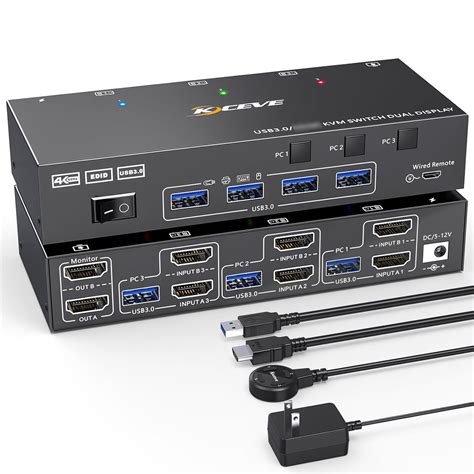 Dual Monitor KVM Switch USB 3.0 HDMI-Compatible KVM Switch 2 Monitors 3 ...