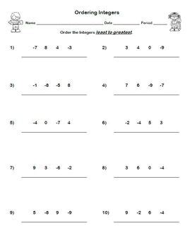 Image result for Comparing Integers Worksheet with Answers PDF