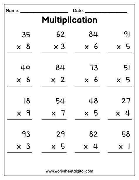 Image result for Multiplication Homework Sheets
