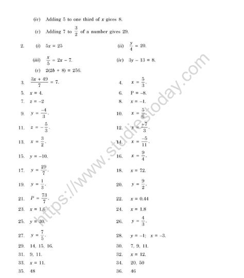 Image result for Practice Worksheet Simple Equation Class 7