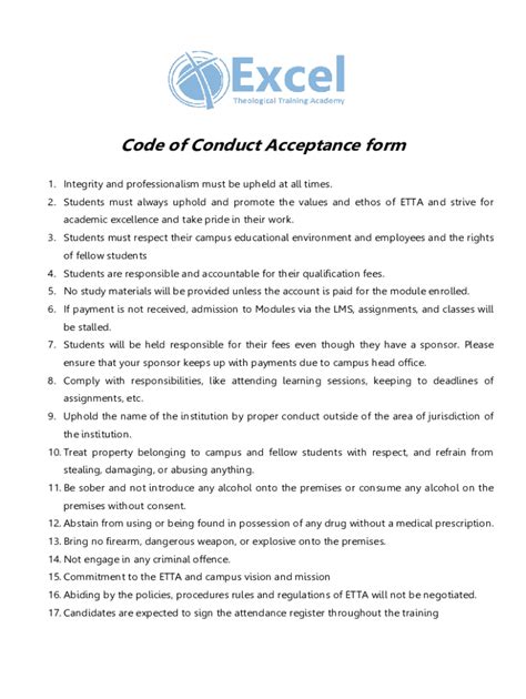 Image result for Code of Conduct Acceptance Form