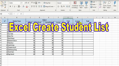 Sample Student Data Excel に対する画像結果