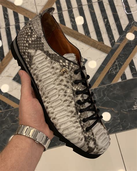 SR Natural White Python Sneakers - Leather Guys