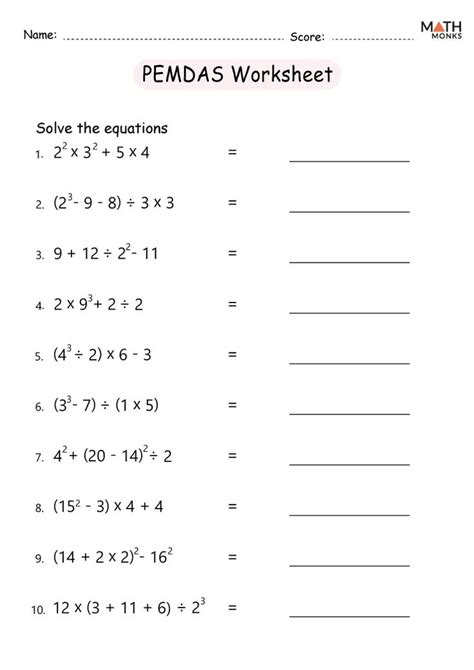 Toradh íomhá ar Exponents Order of Operations Worksheet with Answers