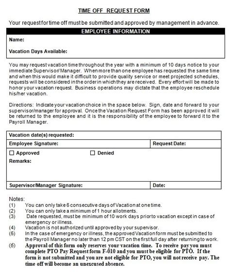 Toradh íomhá ar Employee Time Off Request Form Template Excel