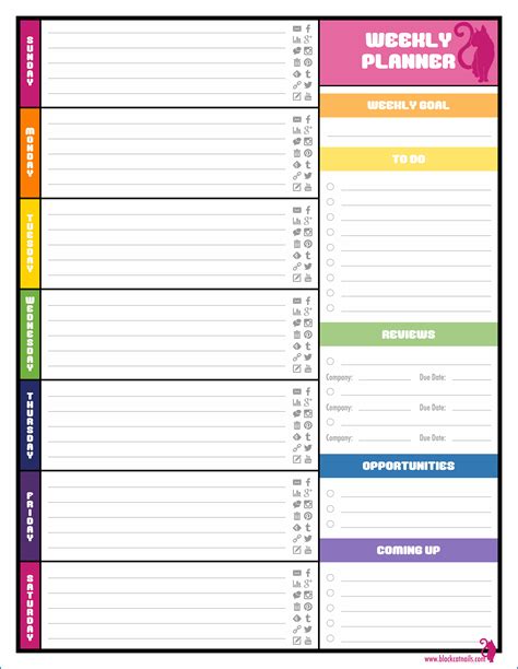 Toradh íomhá ar Sample Weekly Planner