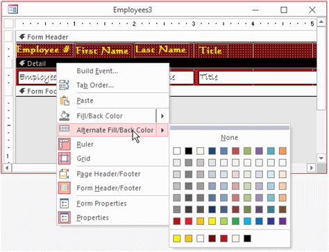 Image result for Microsoft Access Table Format Color