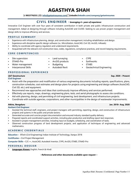 Résultat d’images pour Civil Engineering CV Examples