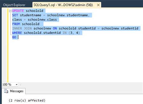 Toradh íomhá ar Sql-Update SelectSet