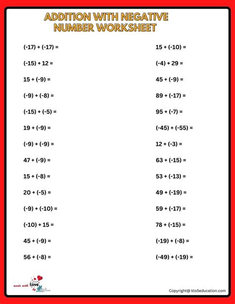 Image result for Negative Number Addition Worksheets