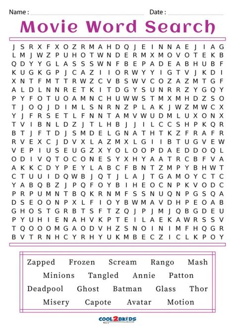 Afbeeldingsresultaten voor Popular Films Word Search Answer Key
