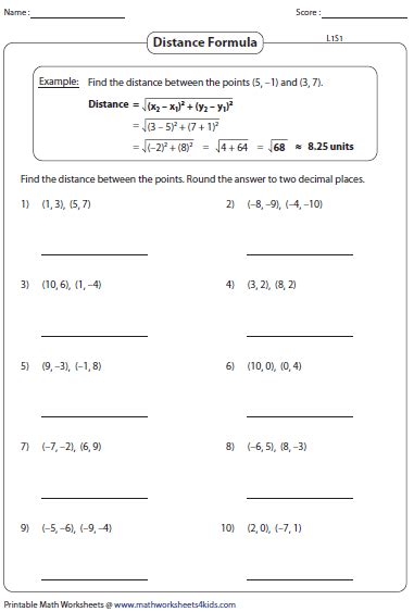 Toradh íomhá ar Distance Formula Activity Worksheets