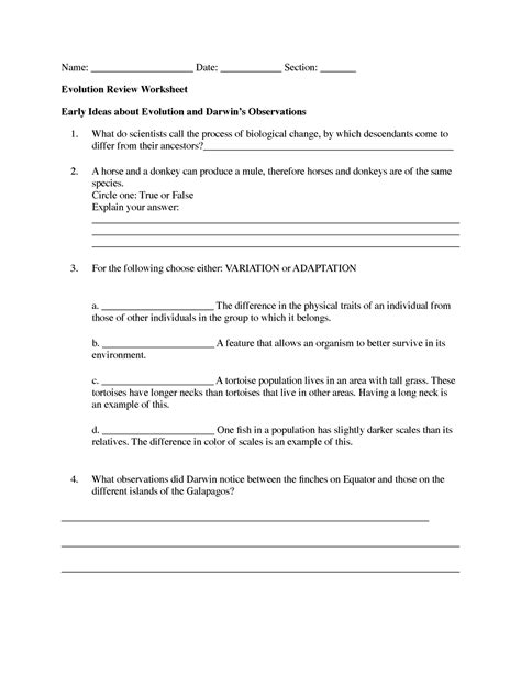 Image result for Evolution Review Worksheet Answer Key