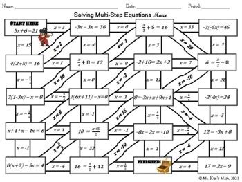 Multi-Step Equations Worksheet Maze に対する画像結果