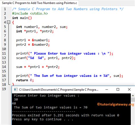Toradh íomhá ar Add Two Number in C Language