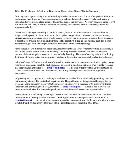 Image result for Descriptive Essay Thesis Example