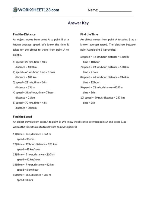 Afbeeldingsresultaten voor Speed Time and Distance Worksheet Answer Key