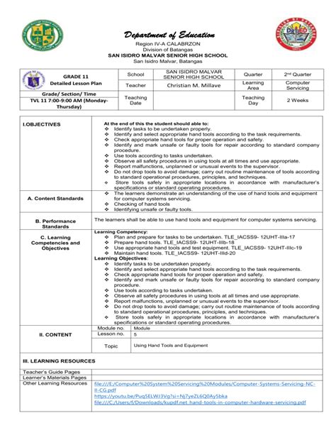 Lesson Plan Computer Hand Tools 的图像结果