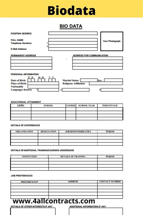 Student Biodata Format Sample に対する画像結果