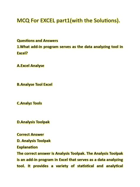 Image result for Excel Basic MCQs