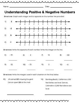 Image result for Plotting Positive and Negative Numbers Worksheet