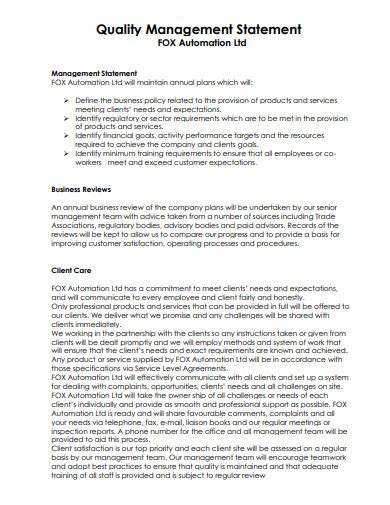 Image result for Quality Control Statement Examples