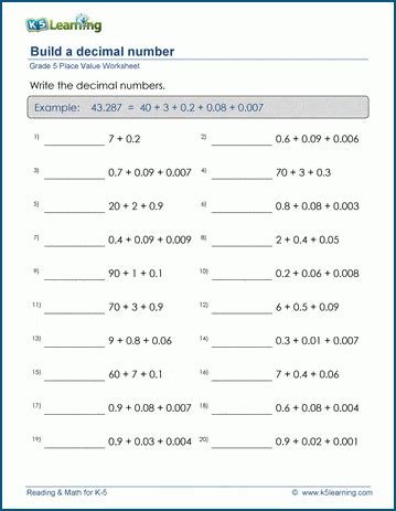 Worksheet to Build Decimal Understanding に対する画像結果