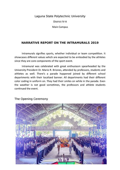 Image result for Narrative Report About Intramural Example