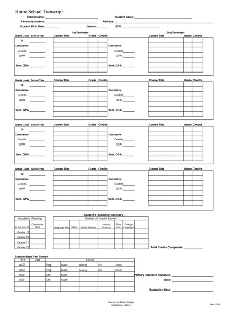 Image result for Printable High School Transcript