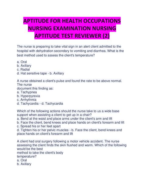 Nursing Aptitude Test Questions and Answers に対する画像結果