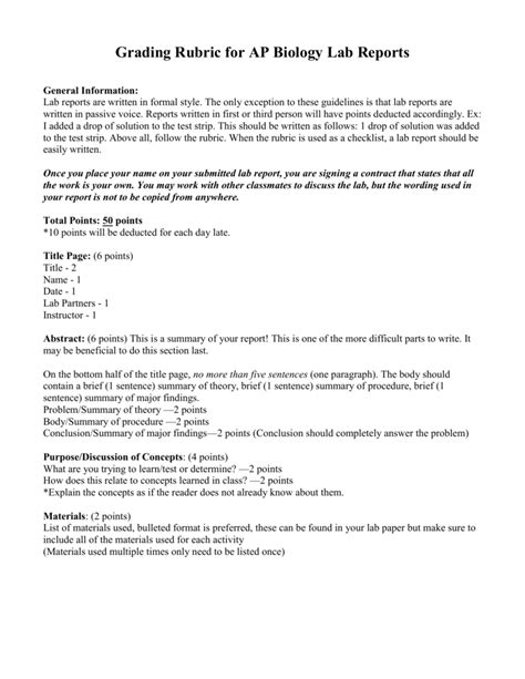 Image result for AP Biology Lab Report Example