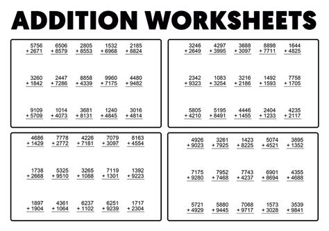 Afbeeldingsresultaten voor 4 Digit Addition Worksheets