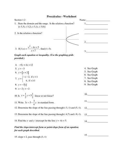 Image result for Pre Calculus Function Worksheets with Answers