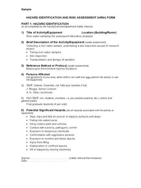 Image result for Hazard ID Form Example