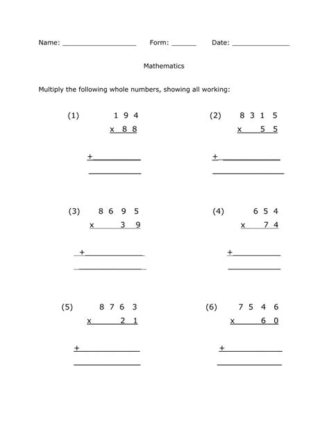 Image result for Multiplication of Whole Numbers Worksheets