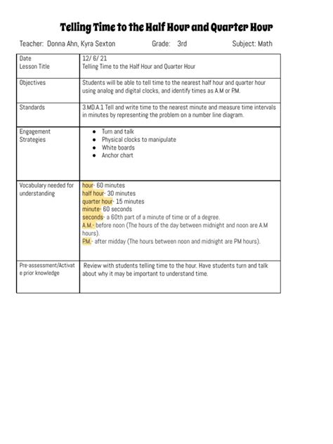 Image result for Telling Time Lesson Plan Introduction