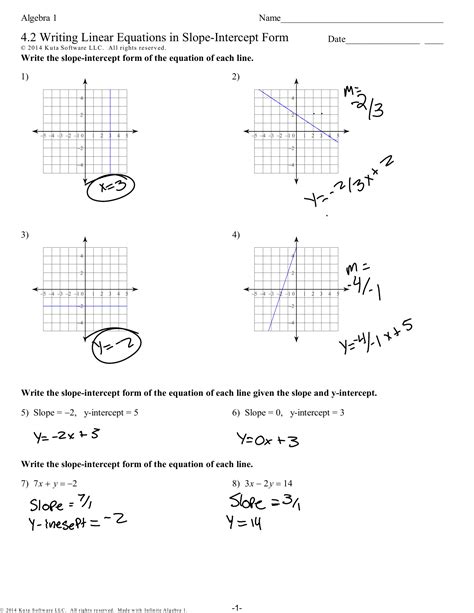 Image result for Writing Linear Equations Worksheet PDF
