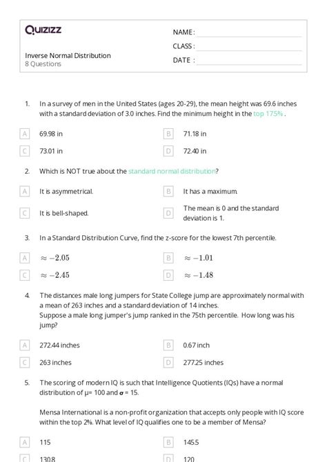 Toradh íomhá ar Normal Distribution Projwct Work Sheet
