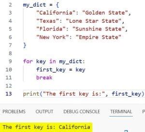 Image result for Get First Key in Dictionary Python