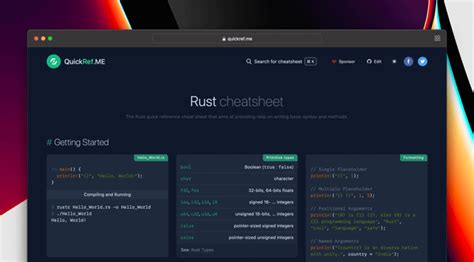 Image result for Rust Programming Language Cheat Sheet