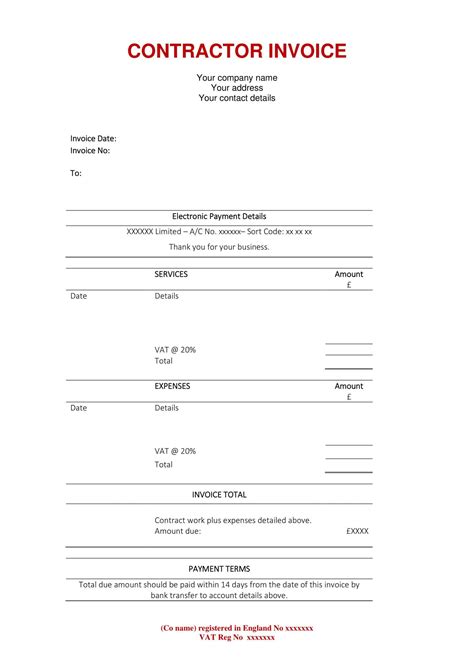 Image result for Printable Contractor Invoice