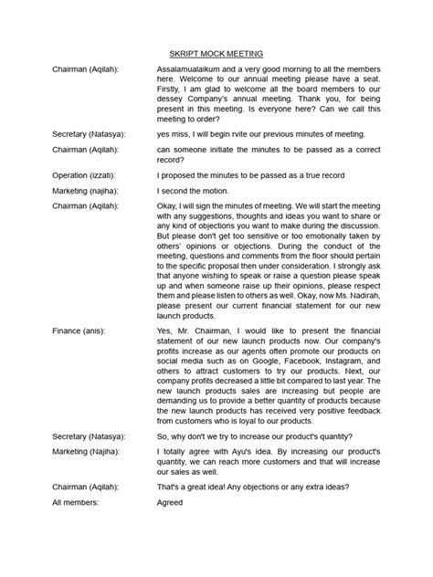 Example of Mock Meeting Script に対する画像結果