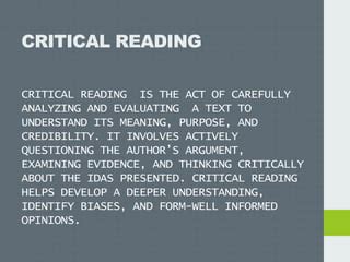 Image result for Critical Reading Definition