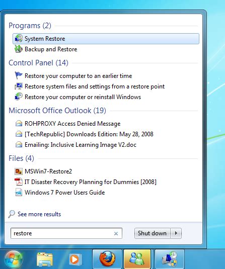 Image result for System Restore Windows 7 Fom Start Menu