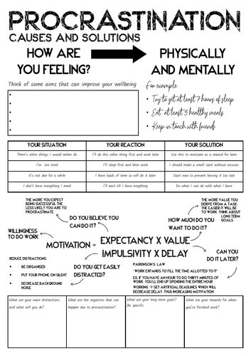 Afbeeldingsresultaten voor Procrastination Help Worksheets