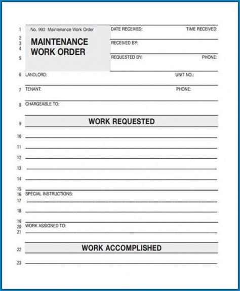 Image result for Printable Maintenance Work Order Form