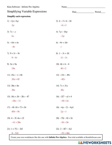 Image result for Algebra Simplify Worksheet Basic